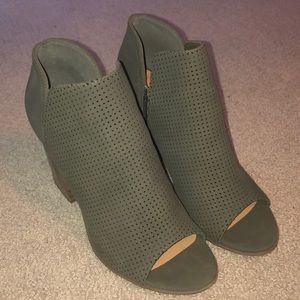 Army green open toed booties